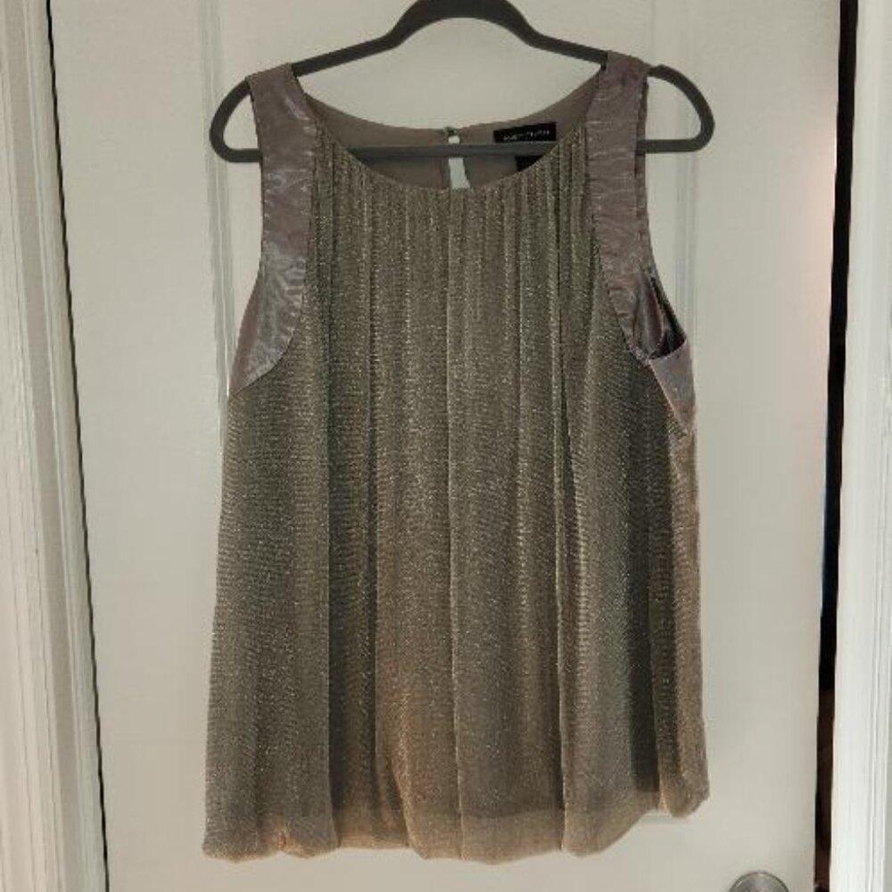 Ashley Stewart women's Silver shimmery, pleated, sleeveless top